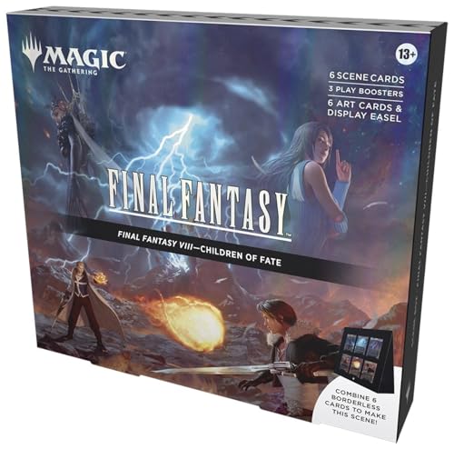 Magic: The Gathering - Final Fantasy VIII Scene Box - Children of Fate | 6 Foil Borderless Scene Cards, 6 Art Cards, 3 Play Boosters + 1 Display Easel