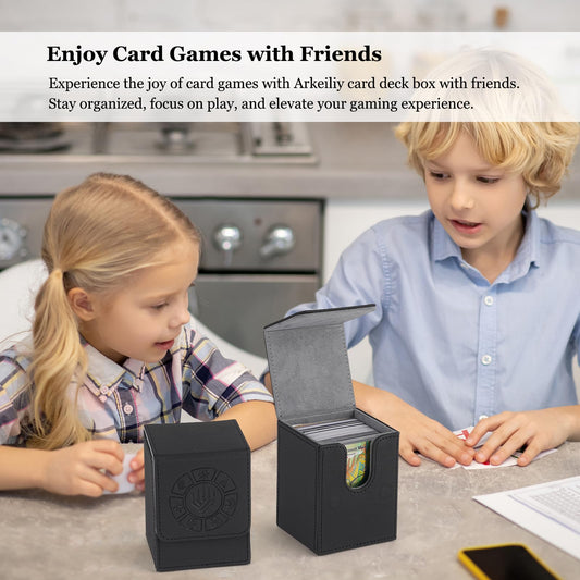 Arkeiliy Card Deck Box, 110+ Storage MTG Deck Box with 50 Pcs Card Sleeve, Collectible Trading Card Cases for Magic Commander and More (Black)