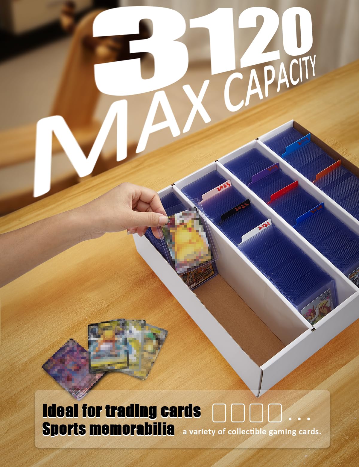 4 Pack Sports Card Boxes 3120 Count Cardboard Card Storage Box White Bulk Card Storage Baseball Card Boxes with 10 Dividers Sports Cards Storage Box for Card Game Baseball Card Storage Boxes