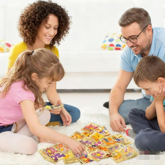 55 PCS Gold Cards Packs Vmax DX GX Rare Golden Cards Deck Box Gold Foil Card for Birthday Party Favors Gifts (No Duplicates) Golden