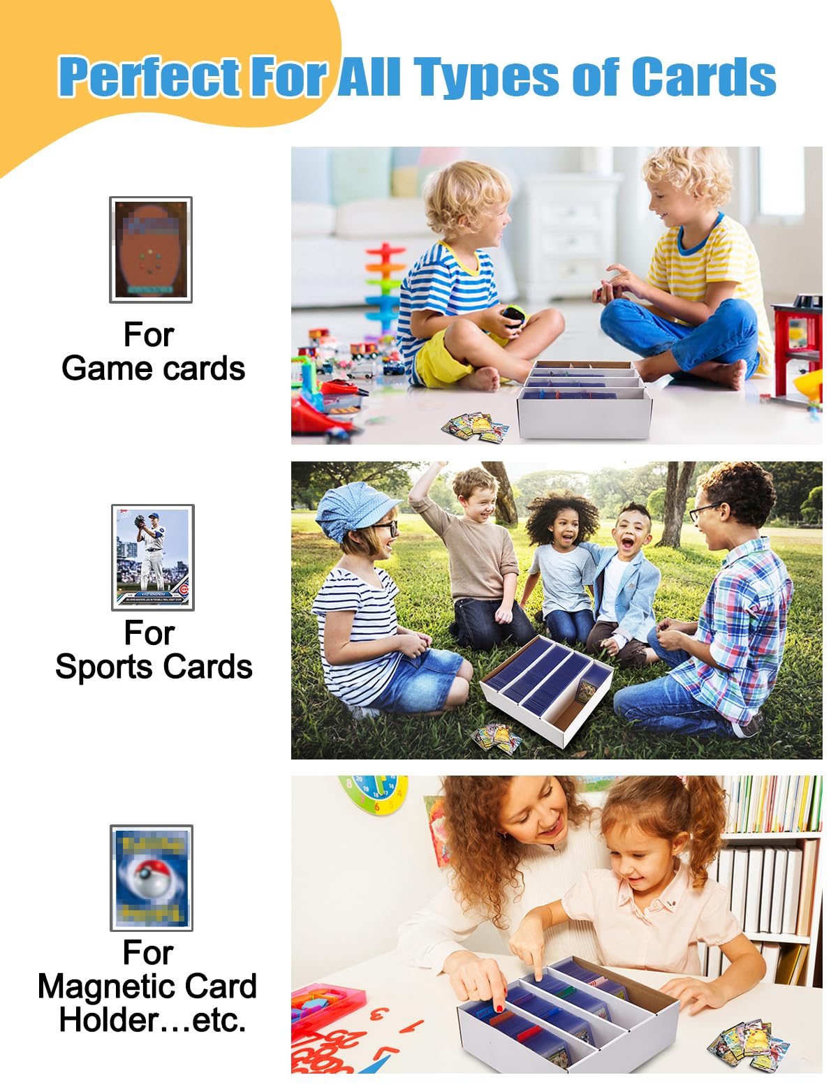 4 Pack Sports Card Boxes 3120 Count Cardboard Card Storage Box White Bulk Card Storage Baseball Card Boxes with 10 Dividers Sports Cards Storage Box for Card Game Baseball Card Storage Boxes