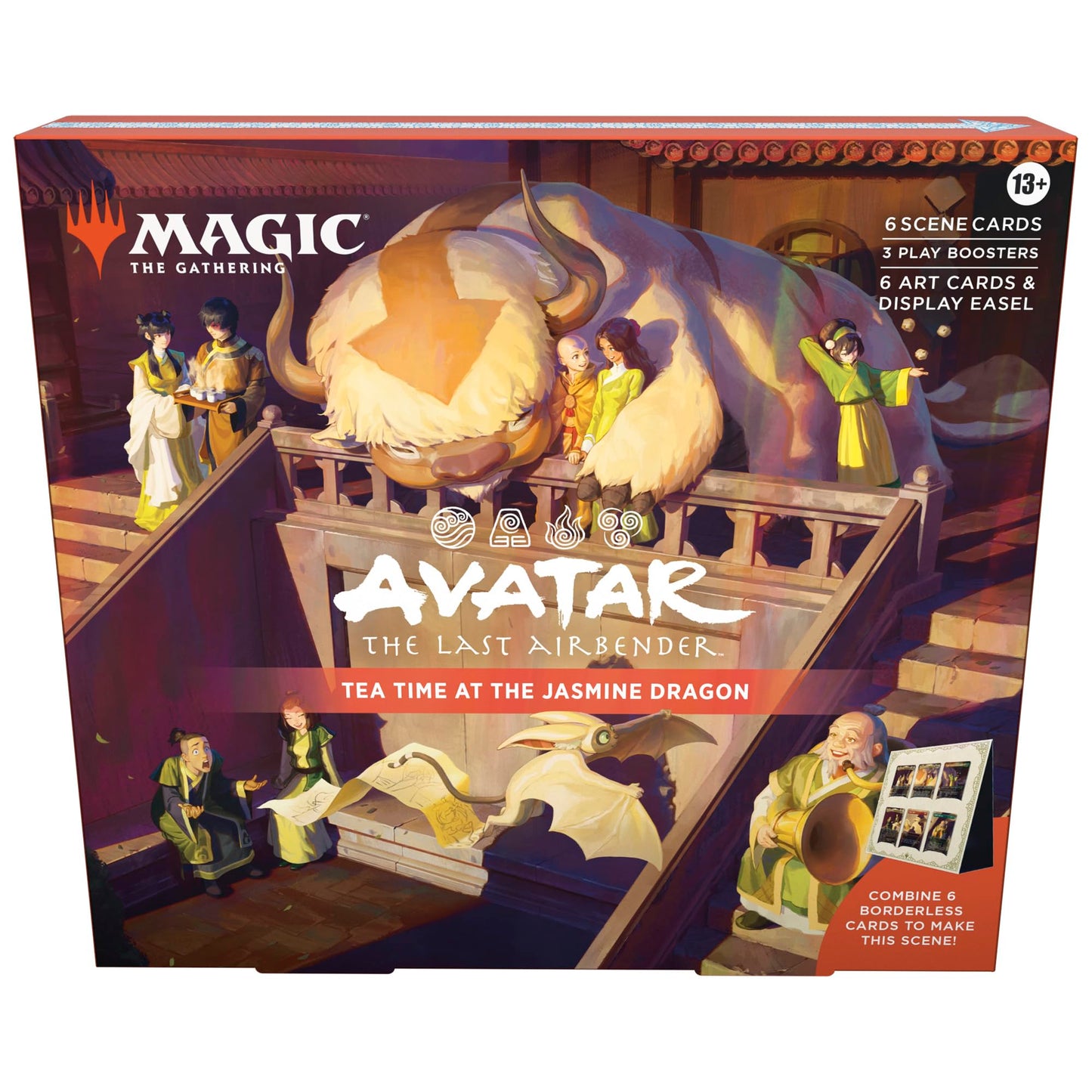 Magic: The Gathering | Avatar: The Last Airbender Scene Box 2 - Tea Time at The Jasmine Dragon | 6 Foil Borderless Scene Cards, 6 Art Cards, 3 Play Boosters + Display Easel