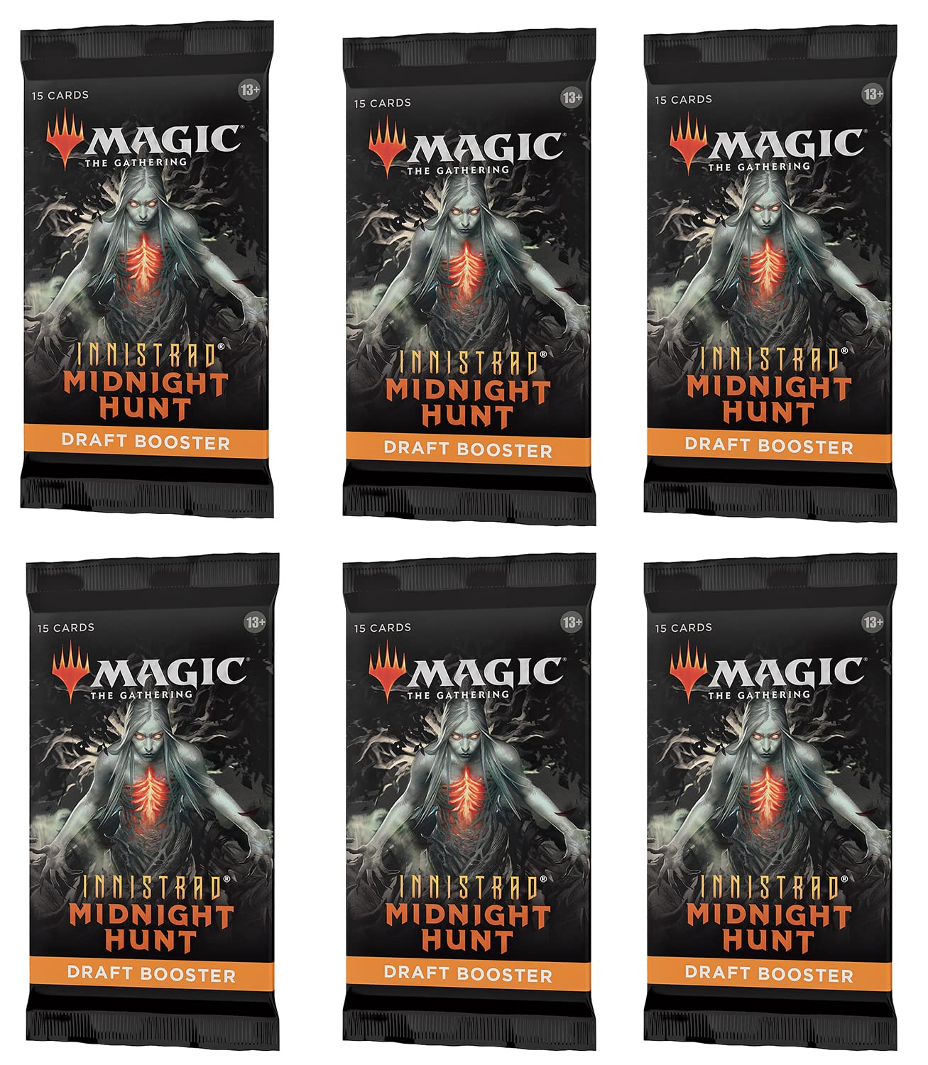 6 Packs Magic: The Gathering Draft Booster Pack Lot MTG Innistrad Midnight Hunt