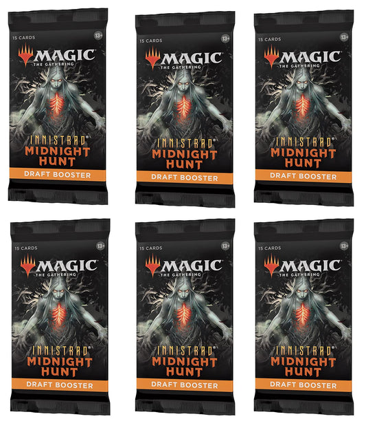 6 Packs Magic: The Gathering Draft Booster Pack Lot MTG Innistrad Midnight Hunt
