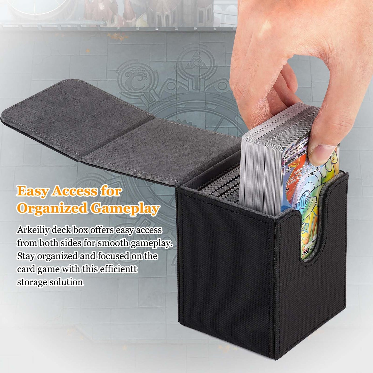 Arkeiliy Card Deck Box, 110+ Storage MTG Deck Box with 50 Pcs Card Sleeve, Collectible Trading Card Cases for Magic Commander and More (Black)