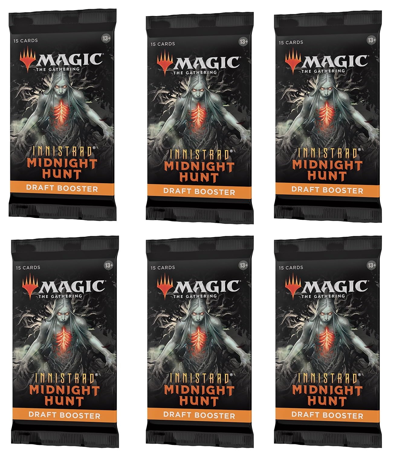 6 Packs Magic: The Gathering Draft Booster Pack Lot MTG Innistrad Midnight Hunt