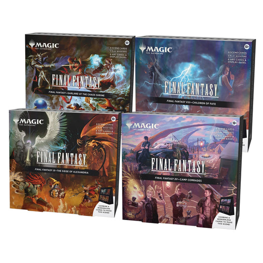 Magic: The Gathering - Final Fantasy Scene Box Bundle - All 4 Scene Boxes | Garland at The Chaos Shrine, Children of Fate, The Siege of Alexandria, and Camp Comrades