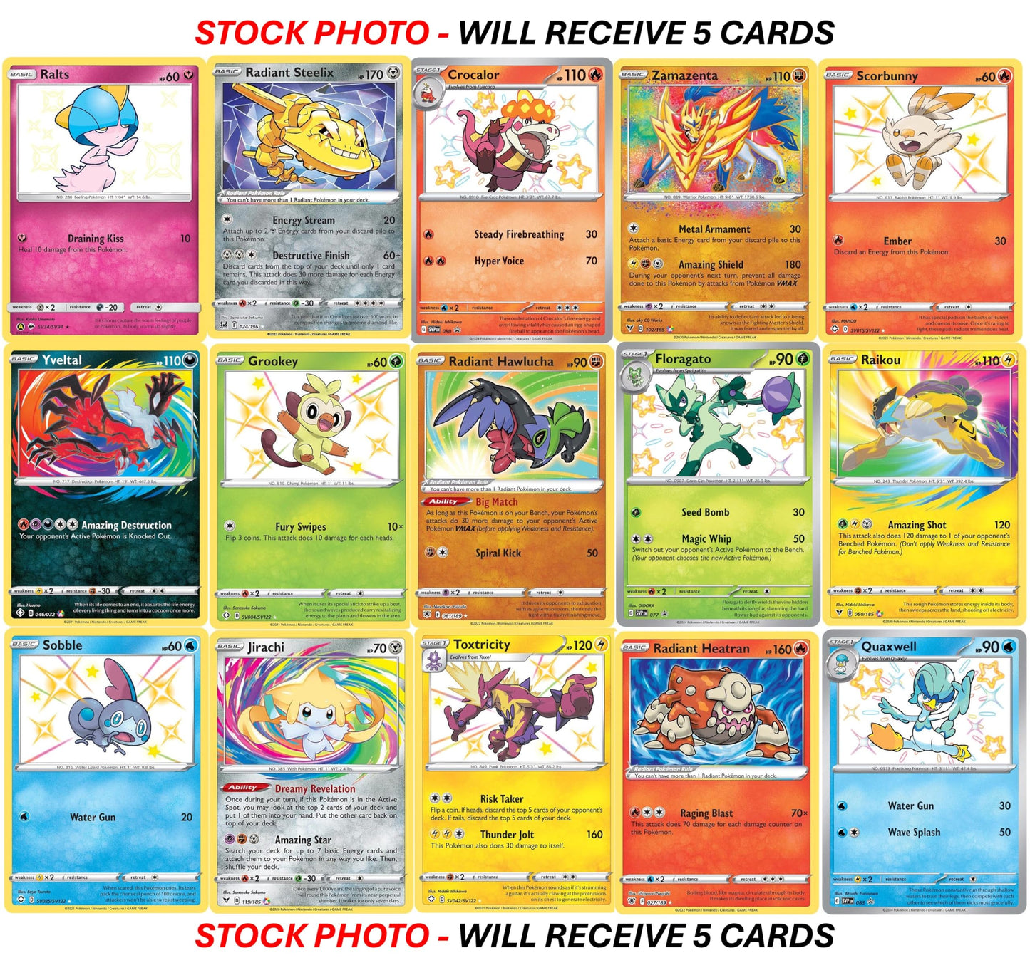 5 Pokemon Card - Shiny Rare/Radiant Rare/Amazing Rare Lot - 5 Assorted Cards - No Duplicates